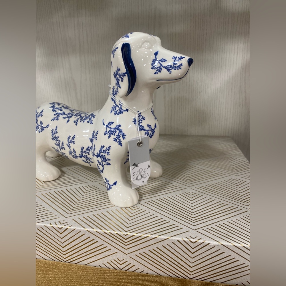 Selena Surrey Blue and White floral Ceramic Dachshund Figurine - Brand new - Picture 3 of 12